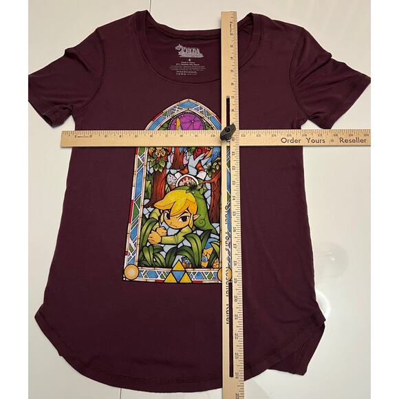 Women’s Legend Of Zelda Wind Waker HD Stained Glass Burgandy Shirt - Picture 5 of 5